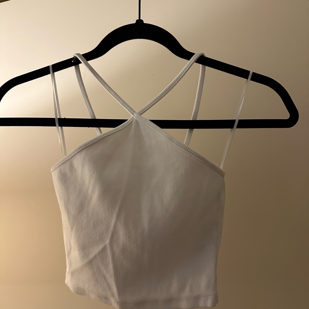 Zara White Sleeveless Crop Tank Top